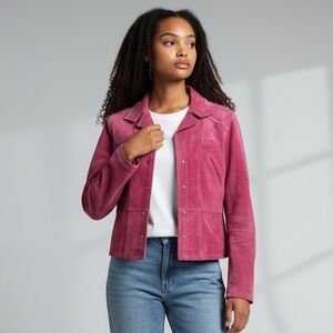 Y2K Mall Girl Leather Jacket Women’s XS Fuchsia Pink Suede Vintage Barbiecore